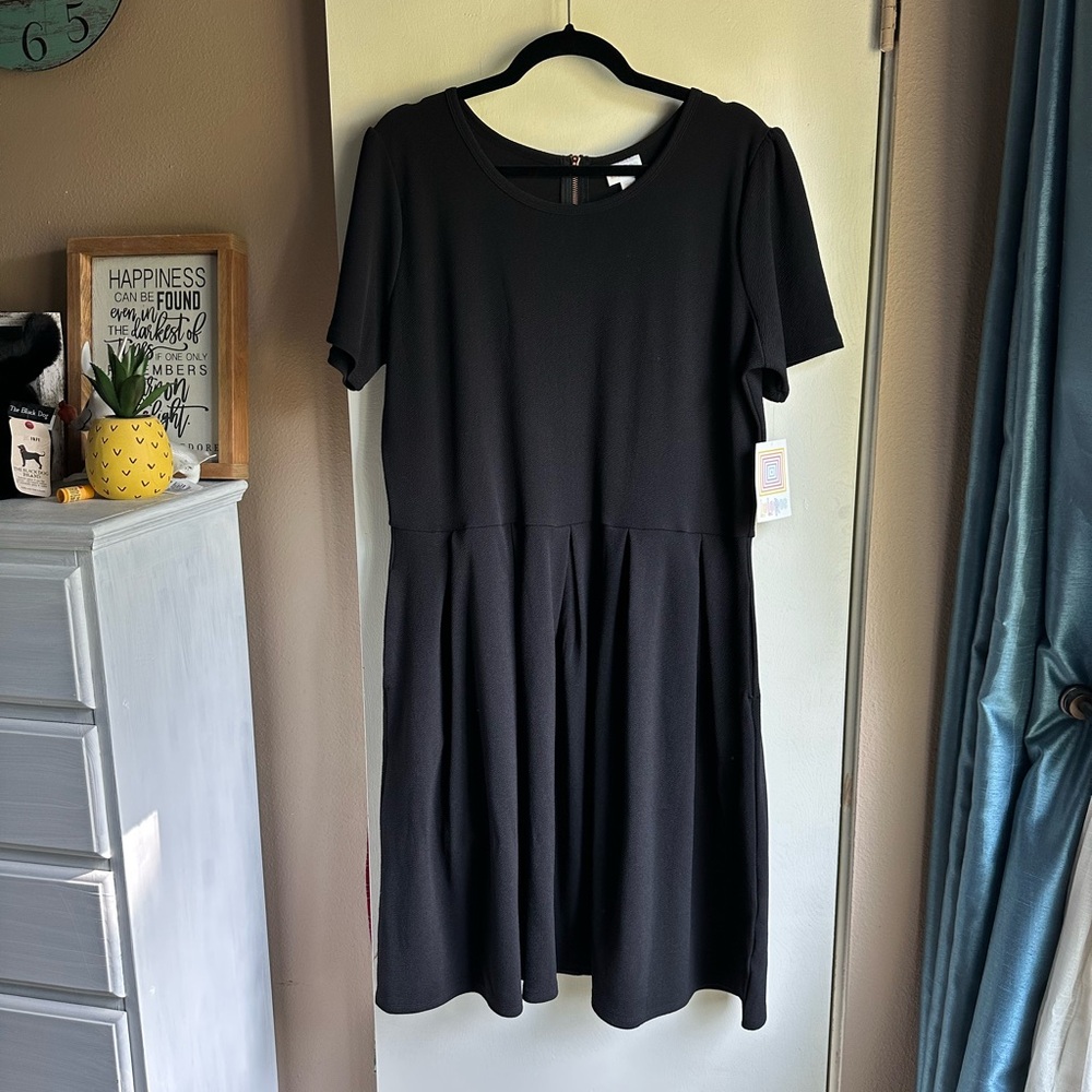 LuLaRoe Black A-Line Midi Dress Crew Neck Short Sleeve